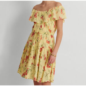 Modern Bohemia Lauren Ralph Lauren Dress Women’s 16 Yellow Floral Off...
